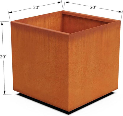 PLANTERCRAFT Corten Steel Planter Square Cube Metal Garden Box Heavy Duty | Made in USA | Fully Assembled | Commercial Residental Outdoor