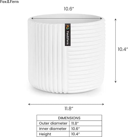 Fox & Fern Large 12 Inch Planter with Drainage Plug — Premium Polystone White Plant Pot; Modern Planter with 3D Texture and Ceramic Finish; 12 Inch Pots for Plants Indoor & Outdoor