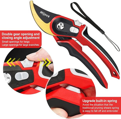 Garden Pruners, Heavy Duty Garden Clippers, Pruning Shears with Adjustable Thumb Lock, Hand Gardening Tools Pruners, High Carbon Steel Sharp Gardening Scissors (red)