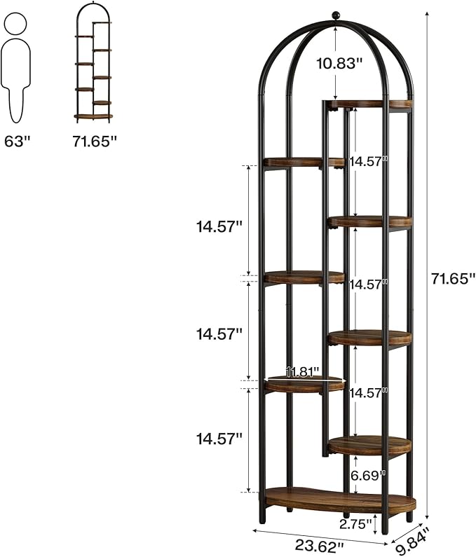 Tribesigns 8-Tier Plant Stand Indoor, 70" Tall Arched Plant Shelf with Metal Frame, Multi-Tier Flower Stand Pot Holder Corner Display Rack for Patio, Balcony, Garden, Living Room, Brow& Black