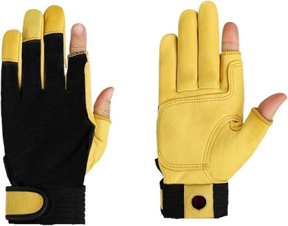 Genuine Cowhide Two-Finger Perforated Gloves - for Cycling, Gardening, Planting, Outdoor Machinery Handling