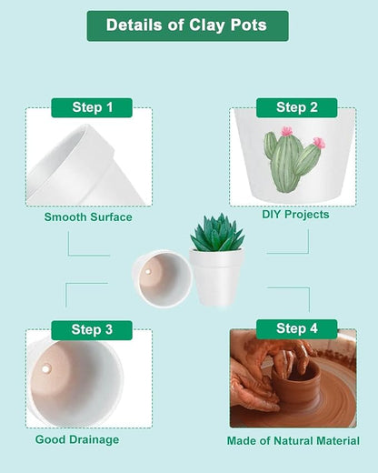vensovo 48 Pcs 2" Tiny Terracotta & Terra Cotta Pots with Drainage - White Small Mini Clay Ceramic Pottery Planter Ideal for Indoor/Outdoor Plants, Crafts, Wedding Favors
