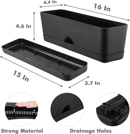6-Pack Large Window Boxes Planters 16 Inch Rectangle Plant Box Rectangular Planters for Outdoor and Indoor Plants Plastic Windowsill Planter for Herbs Vegetable Flowers Long Window Sill Planters