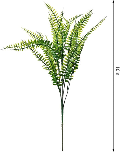 20 Bundles Artificial Plants, Fake Boston Fern Greenery Outdoor UV Resistant No Fade Faux Plastic Plants Garden Porch Window Box Decorating