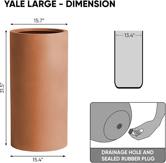 DTY Signature Mount Oxford Tall Outdoor Planter - Large Terracotta 31.5 Inch Height Modern Tall Planter Pot for Indoor & Outdoor Spaces - Stylish Planter for Contemporary Homes and Gardens
