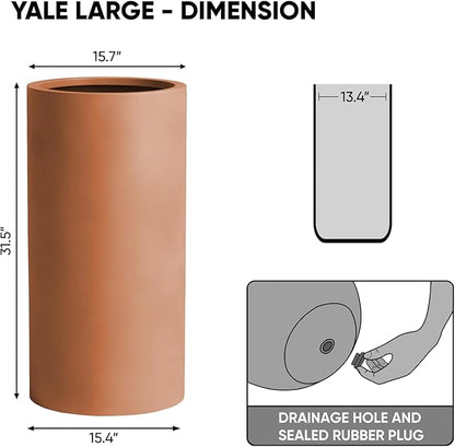 DTY Signature Mount Oxford Tall Outdoor Planter - Large Terracotta 31.5 Inch Height Modern Tall Planter Pot for Indoor & Outdoor Spaces - Stylish Planter for Contemporary Homes and Gardens