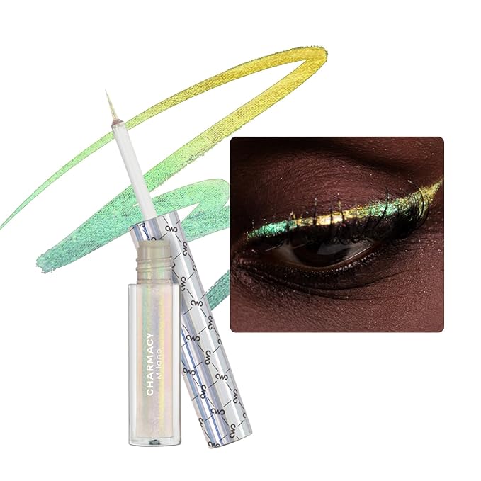 CHARMACY Chameleon Liquid Eyeliner - Intense Shifting Colored, Waterproof, High Pigmented, Smudge Proof Formula, Ultra-Fine Tip, Pale Yellow Gold Glitter 907