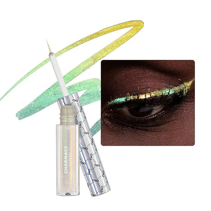 CHARMACY Chameleon Liquid Eyeliner - Intense Shifting Colored, Waterproof, High Pigmented, Smudge Proof Formula, Ultra-Fine Tip, Pale Yellow Gold Glitter 907