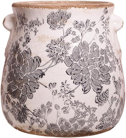 6.68in. Tuscan Planter & Room and Home Decor, Decorative Vase, Indoor/Outdoor Ceramic Plant Pot w/Drainage, French Country Decor Boho Decor, Gifts for Women Birthday Unique, Vintage Grey