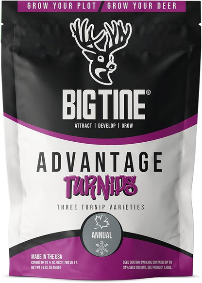 Big Tine Food Plot Mix, Deer Attractant, Advantage Turnips, 3 lbs Bag, Fall/Winter Annual, Extremely Versatile, Drought Resistant