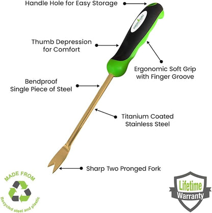 Garden Guru Titanium Dandelion Weeder Tool - Rust Resistant - Ergonomic Handle - Weed Puller for Planting, Weeding, Flower and Vegetable Care in Lawn Garden Yard (4 Pack)