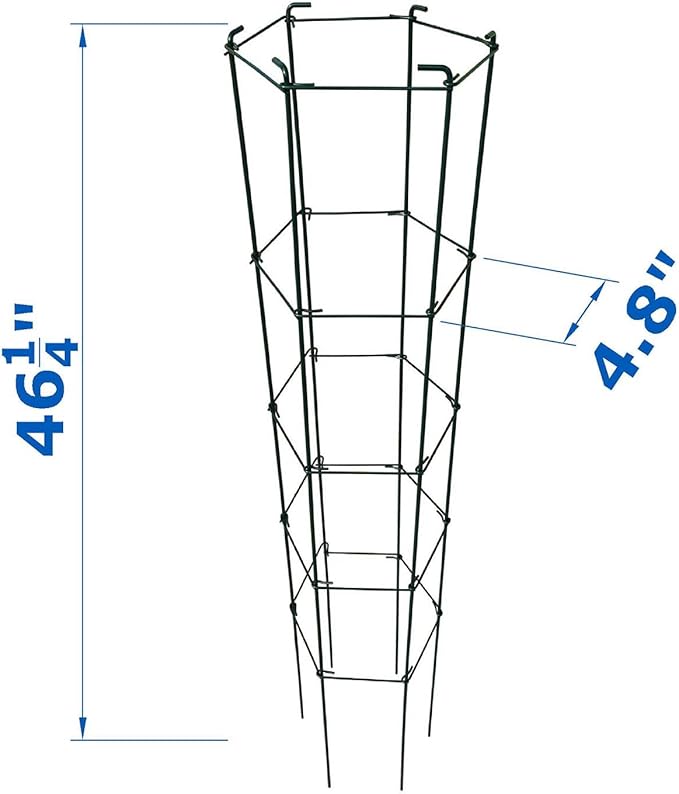 46 Inch Height 5PCS PVC Green Hexagon Folding Tomato Cage,Climbing Plant Support Tower Vegetable Stake Trellis