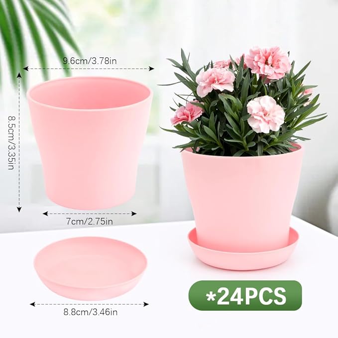 OALCQ 4 Inch Small Flower Pots - 24 Pcs, 8 Colors, Indoor Plant Pots with Drainage