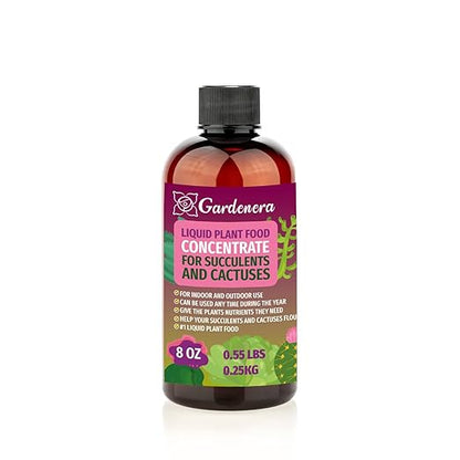 Gardenera Plant Growth Superfood for Succulents & Cactus with 18 Vitamins & Minerals - Organic Plant Food Fertilizer - Micro-Fungi and Bio-Organisms for Cactus Plant Care & Growth Enhancement - 8oz