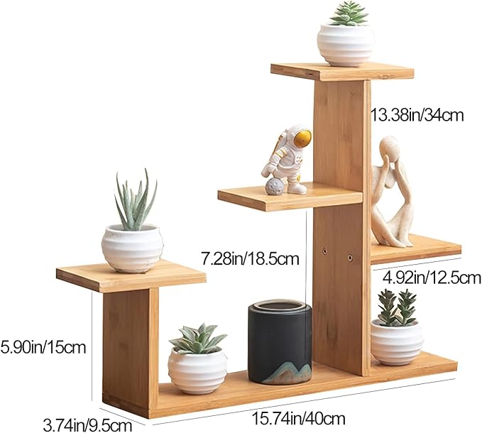Mini Desktop Plant Stand Indoor Window Sill Flower Stand Bamboo Succulent Window Sill Stand Bracket For Home , Office, Living Room, Bedroom Plant Display(Four-layer extension)