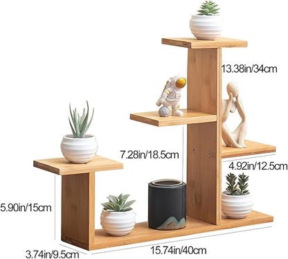 Mini Desktop Plant Stand Indoor Window Sill Flower Stand Bamboo Succulent Window Sill Stand Bracket For Home , Office, Living Room, Bedroom Plant Display(Four-layer extension)