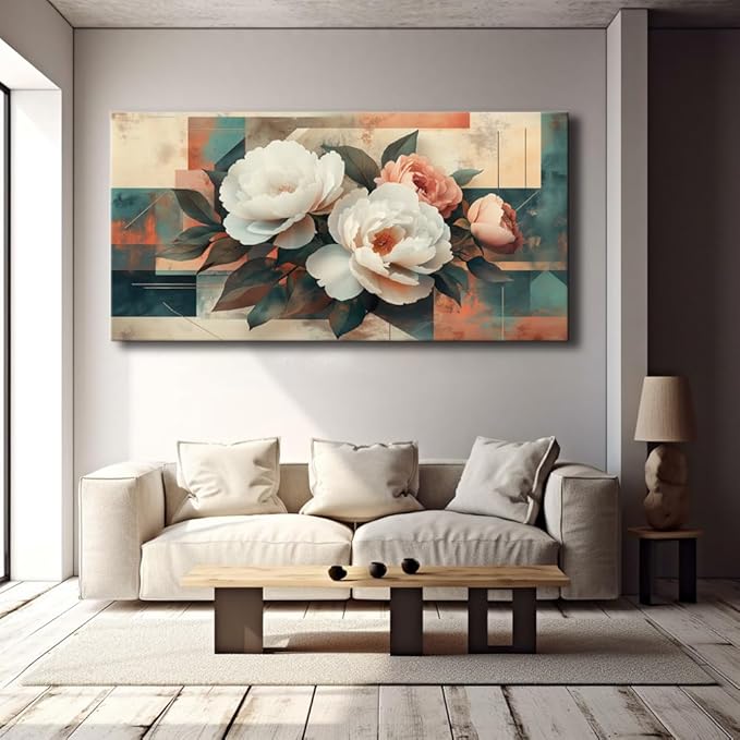 Floral Wall Art - Country Flower of Life Wall Art Landscape Canvas Painting, Modern Abstract Large Artwork Flower ColorfulBotanical Spring Wall Décor Pictures for Living Room, Bedroom & Office, Ready to Hang 32L" x 16W"
