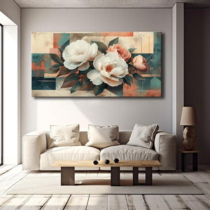 Floral Wall Art - Country Flower of Life Wall Art Landscape Canvas Painting, Modern Abstract Large Artwork Flower ColorfulBotanical Spring Wall Décor Pictures for Living Room, Bedroom & Office, Ready to Hang 32L" x 16W"
