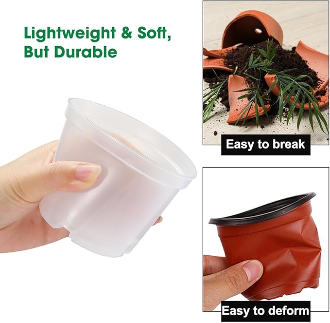 4.3 Inch Clear Nursery Pots for Plants, Transparent Plastic Plant Pots with Drain Holes, Seed Starter Pots with 20 Plant Labels for Flowers Vegetable Seedlings 20 Packs