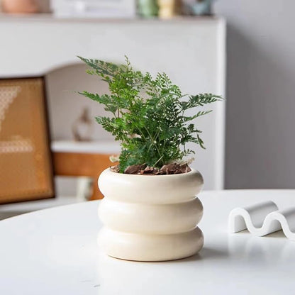 Ceramic Plant Pot Indoor, 4.5 Inch Flower Pot with Drainage Hole, Small Bubble Design Ceramic Planter for Home & Office Decor (Beige)