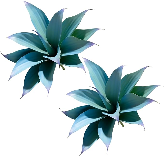 Artificial Agave Faux Agave 12.2In Fake Greenery Outdoor Artificial Plant Fake Plant for Indoor Home Decoration Plastic Plant Outdoor Decoration Front Porch Decor Simulation Plants(2Pack，Blue)