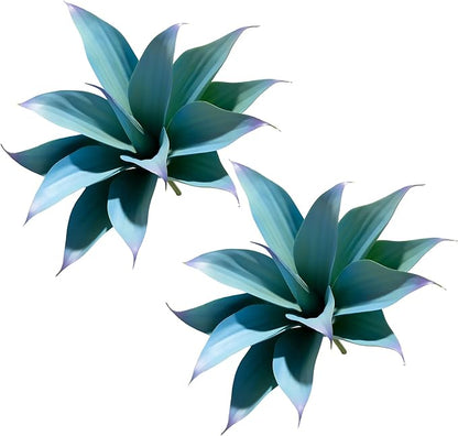 Artificial Agave Faux Agave 12.2In Fake Greenery Outdoor Artificial Plant Fake Plant for Indoor Home Decoration Plastic Plant Outdoor Decoration Front Porch Decor Simulation Plants(2Pack，Blue)
