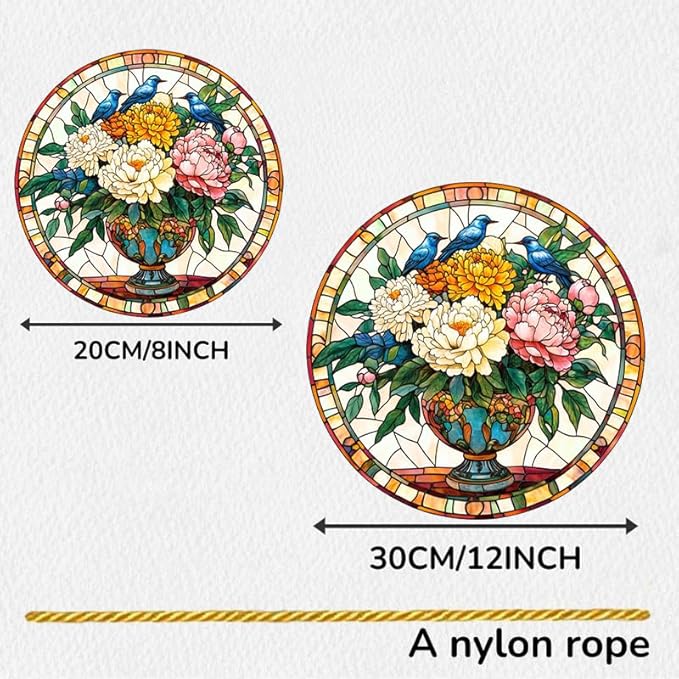 Acrylic Stained Window Hanging Flowers Art Acrylic Decoration for Indoor Outdoor Home Bar Office Garden Plastic Ornament Decor 8x8 Inch