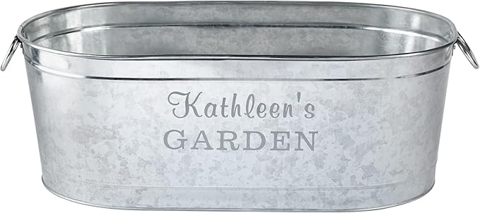 Let's Make Memories Personalized Planter Tub for Mom Grandma Wife - Custom Engraved Decorative Metal Flower Pot - for Mothers Day from Family Daughter Son Kids - 5.5 Gallons - Any 2-Line Message