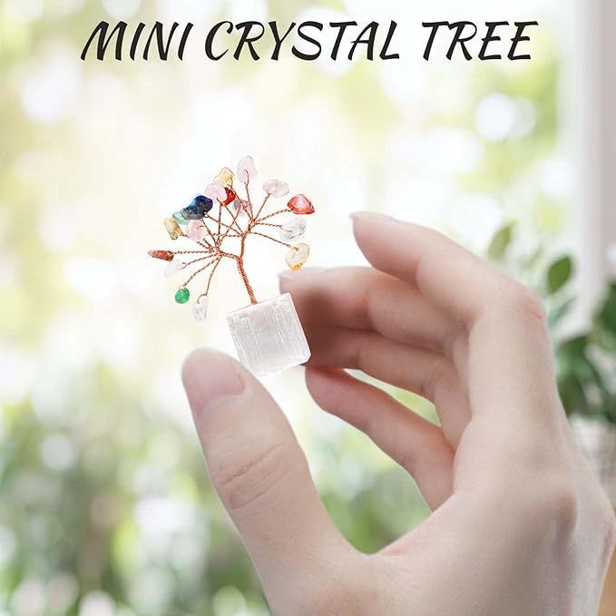 Runyangshi 12pcs Crystal Tree Set Natural Healing Crystal Gemstone Tree of Life with Selenite Base Trees Fengshui Good Luck Purification Positive Energy Home Decor