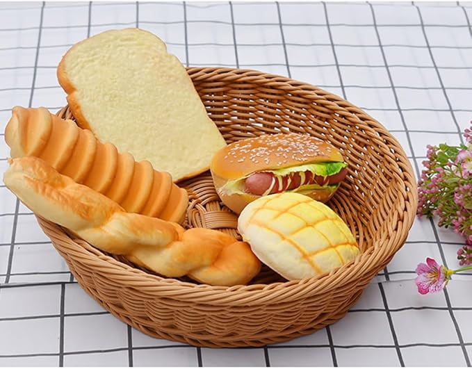 RT&BS Round Wicker Bread Basket, Christmas Food Baskets, Eco-Friendly Sturdy Stackable Fruit Basket for Kitchen, Store, Restaurant, Party (Brown, L)