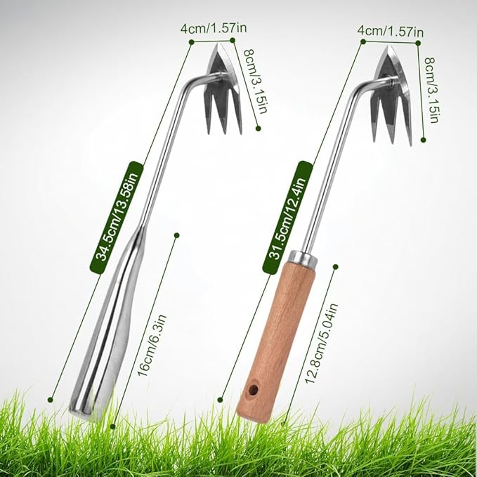 Yilia Weed Puller Tool, 2025 New Garden Weed Pulling Tool Uprooting Weeding Tool, 4 Teeth Weed Puller Tool Manganese Steel with Long Handle, Weeder Tool for Vegetable Garden Yard Planting (12.4inch)