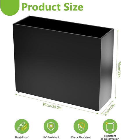 Metal Planter Box 38.2'' x 13'' x 30'' Rectangle Planters for Outdoor Plants Large Black Rectangular Planter with Felt Bag & Drainage Holes for Indoor or Outdoor Flower Garden Porch Patio