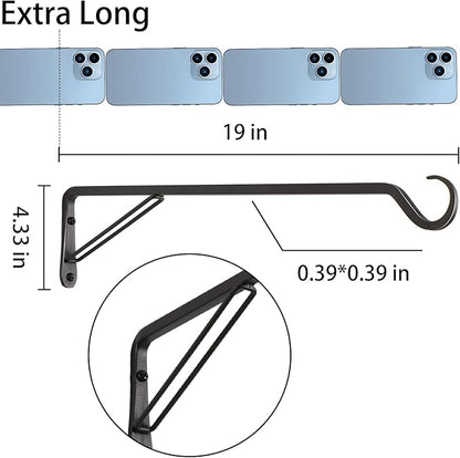2 Pack Extra Long 18 Inch Heavy-Duty Rust-Resistant Solid Steel Plant Hangers and Bird Feeder Hangers for Indoor and Outdoor Decor, Wall Hooks