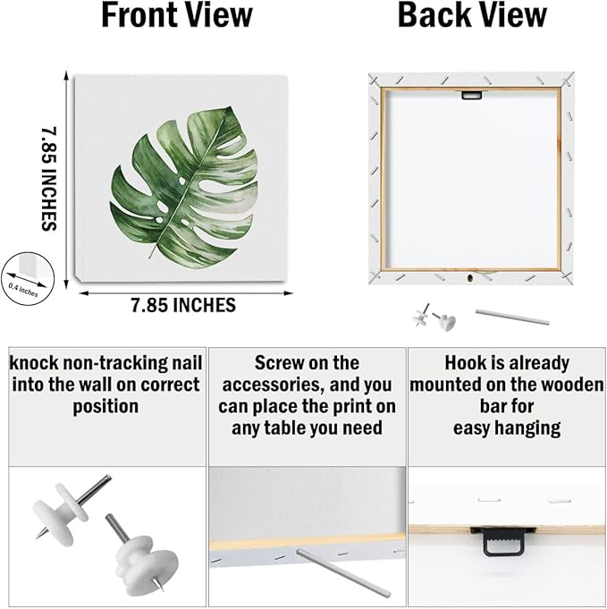 4 Pcs Watercolor Plant Canvas Wall Art Framed Plants Decor Art Posters Pictures Wall Decor Tropical Plants Green Leaves for Decoration boho decor Artwork for Walls Home Bedroom Office