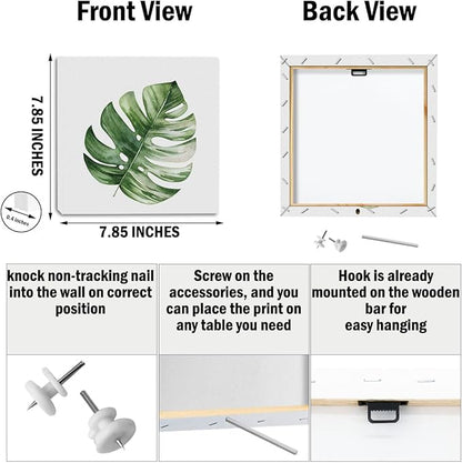 4 Pcs Watercolor Plant Canvas Wall Art Framed Plants Decor Art Posters Pictures Wall Decor Tropical Plants Green Leaves for Decoration boho decor Artwork for Walls Home Bedroom Office