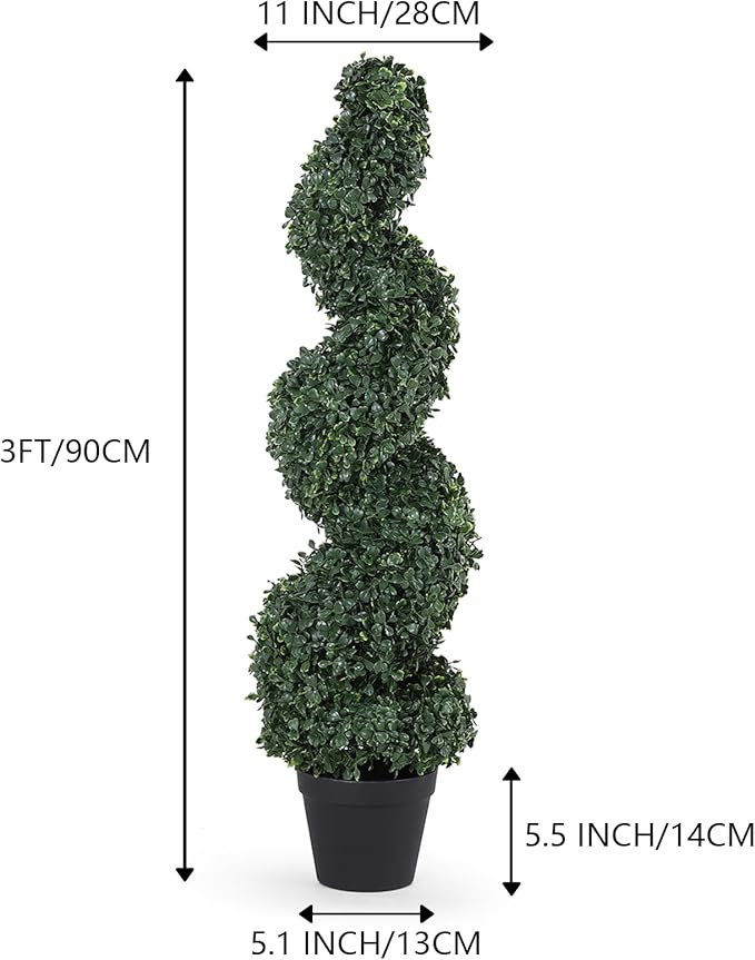 3ft Spiral Topiary Trees Artificial Outdoor Set of 2 – UV Resistant Faux Boxwood Plants for Outdoor Planters, Fake Bushes & Shrubs for Front Porch Outside Decor (3 Foot/36 Inch)