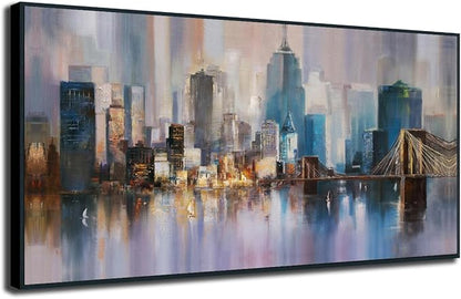 Anolyfi Black Framed Large CityScapes Canvas Wall Art for Men Room, New York City Wall Art Decor Painting Artwork for Living Room Hallway Bedroom Dining Room Office Home Decor, 48"x24"