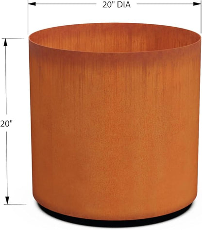 Plantercraft Large Round Planters for Outdoor Plants 20x20 Inch - Corten Steel Planter, Heavy Duty Modern Metal Pot for Front Porch, Patio & Garden Decor | Develops Natural Rust Patina