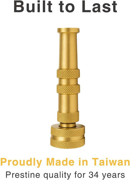 Brass Hose Nozzle Cyprium Brass Water Hose for Garden Hose, High Pressure Adjustable Twist Heavy Duty 4" Power Washer