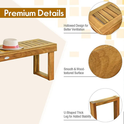 Tangkula 52” Outdoor Acacia Wood Garden Bench, Patio Wood Dining Bench with Slatted Seat, Wooden Backless Bench for Outdoors & Indoors, Outside Bench for Entryway, Deck, Poolside, Yard & Porch
