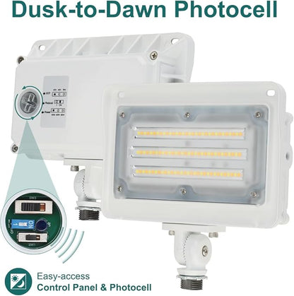 kadision LED Flood Light 50W/40W/30W, 3CCT 3000K/4000K/5000K Selectable, Dusk-to-Dawn Photocell, IP65 Waterproof Adjustable Knuckle Mount Security Lights, 100-277V ETL Listed, White