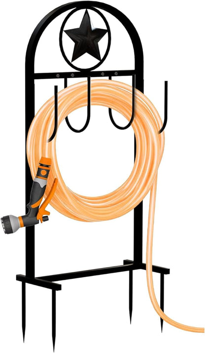 Garden Hose Holder - Upgraded Sturdy Hose Pentagram Holder, Freestanding Heavy-Duty Hose Hanger, Sturdy Water Hose Stand and Hose Storage for Outside, Lawns and Yards,Black