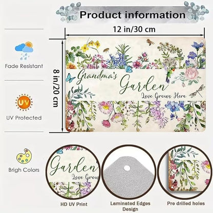 Bestylez Gardening Gifts Vintage Gardening Signs Grandma‘s Garden Love Grows Here Tin Sign for Home Garden Greenhouse Living Room Bedroom Yard Cottage Outdoor Decor 8X12 Inch (3356)