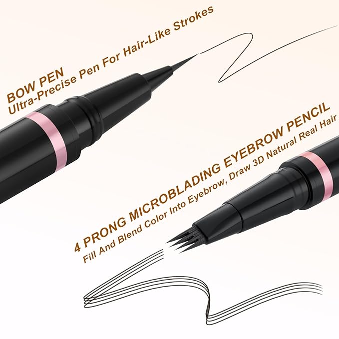 LAVONE Eyebrow Pencil Makeup Kit, with Waterproof 2-IN-1 Microblading Eyebrow Pen, Eyebrow Pomade, Eyeliner and Dual-ended Eyebrow Brush, Brow Pencil Kit for Natural Eyebrows - Ebony