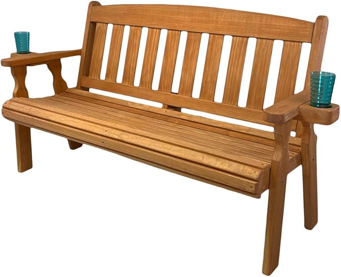 Amish Casual Heavy Duty 800 Lb Mission Pressure Treated Garden Bench with Cupholders (5 Foot, Cedar Stain)