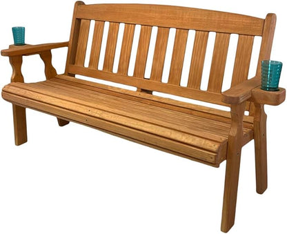 Amish Casual Heavy Duty 800 Lb Mission Pressure Treated Garden Bench with Cupholders (5 Foot, Cedar Stain)