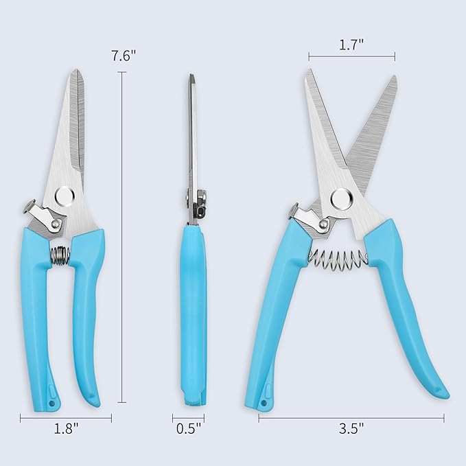 Flower Scissors, 7.6 inch Flower shears Pruning Shears for Beginners, High Strength Steel, Sharp Rust Resistant Floral Scissors with Comfortable Grip Handles, Garden Clippers plant cutter -Blue