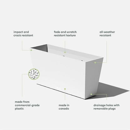 Veradek Midori Long Trough Planter (White, 31 inch - 2 Pack with 2 Saucer Trays)