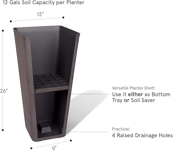LA JOLIE MUSE 26 inch Tall Rectangular Planters for Outdoor & Indoor Plants, Set of 2 Modern Iron Planters with Trays, 26'' Iron With Tray