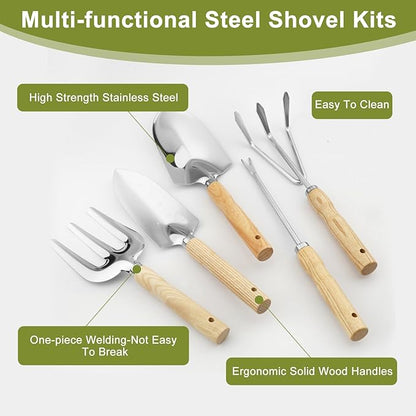 Garden Tool Set Heavy Duty,Sand Soil Compost Sifter 1/4 Inch Mesh,Stainless Steel Tools with Organizer Bag,Gardening Kit for Weeding, Planting, Digging,Gardening Gifts for Women Novice Gardener